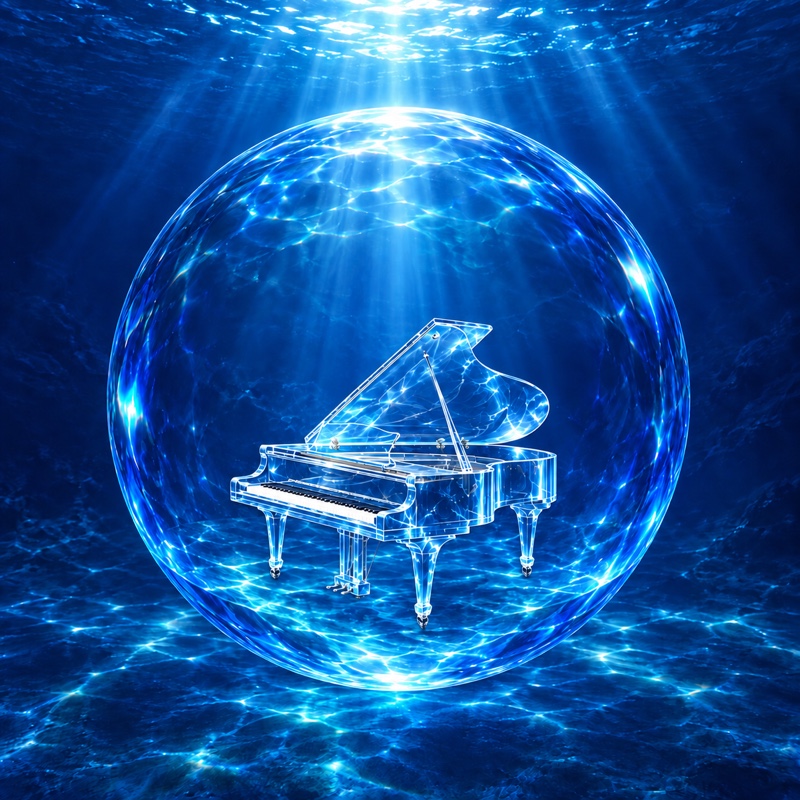 Deep Blue Piano · 青い水晶球の中の透明なピアノ